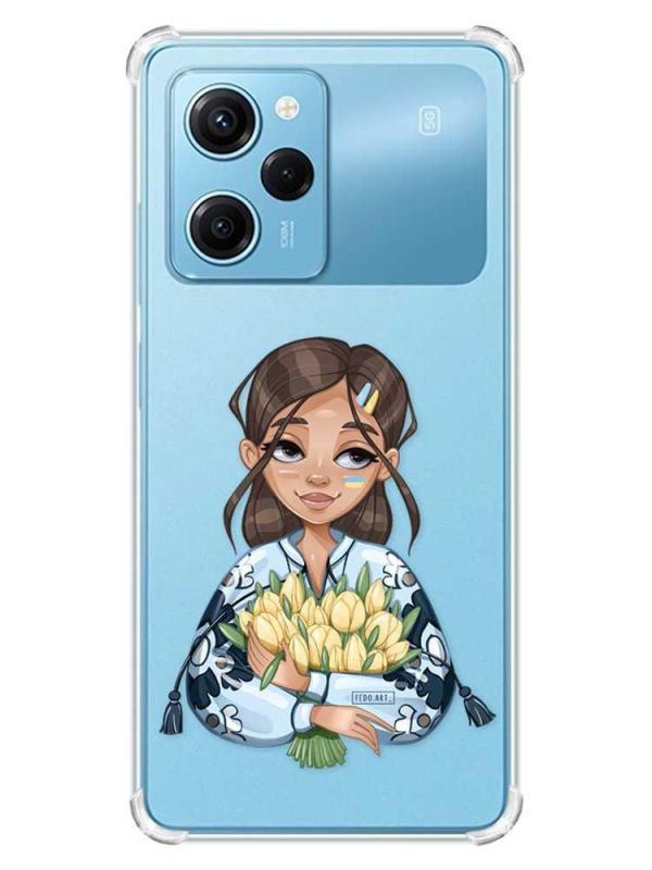 Чохол з потовщеними кутами на Xiaomi Redmi Note 12 Pro Speed 5G :: Дівчина з тюльпанами (принт 22)