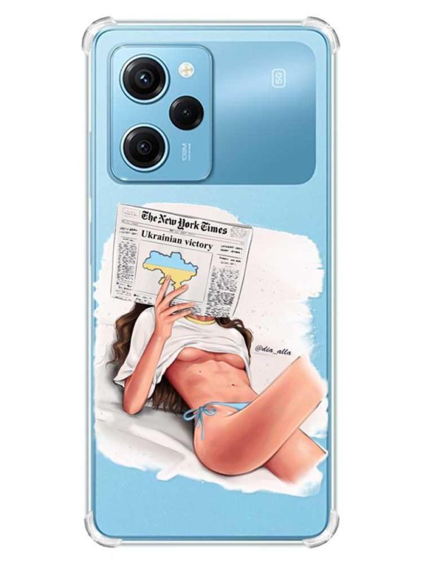Чохол з потовщеними кутами на Xiaomi Redmi Note 12 Pro Speed 5G :: Дівчина з газетою (принт 31)