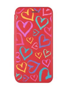 Чохол-книжка з малюнком для Samsung Galaxy А10 (2019) А105 Червоний :: Різнокольорові сердечка (принт 332)