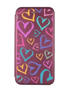 Чохол-книжка з малюнком для Samsung Galaxy A04E/ A042 Бордовий :: Різнокольорові сердечка (принт 332)