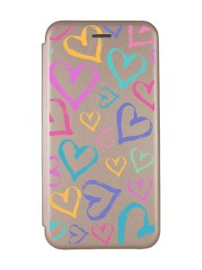 Чохол-книжка з малюнком для Samsung Galaxy M13 4G Золотий :: Різнокольорові сердечка (принт 332)