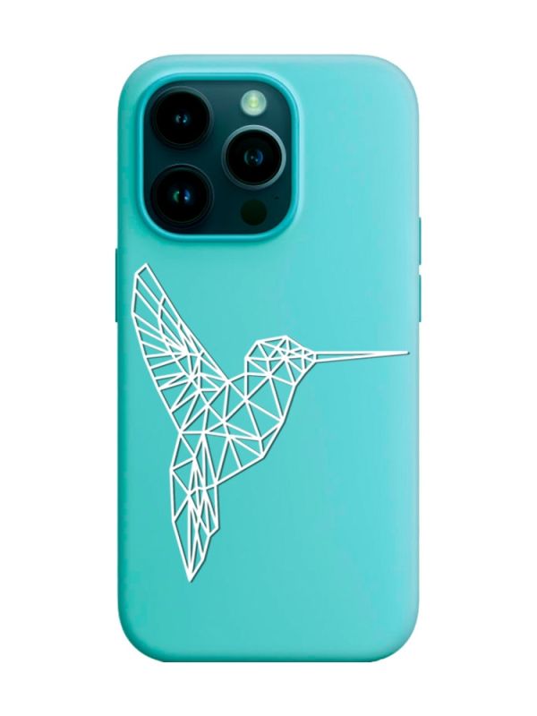 Матовий бірюзовий чохол на Apple iPhone 14 Pro :: Колібрі (принт 123)