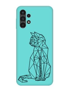 Матовий бірюзовий чохол на Samsung Galaxy A13 4G :: Котик (принт 124)