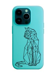Матовий бірюзовий чохол на Apple iPhone 14 Pro :: Котик (принт 124)