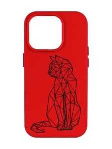 Матовий червоний чохол на Apple iPhone 14 Pro Max :: Котик (принт 124)