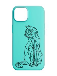 Матовий бірюзовий чохол на Apple iPhone 14 :: Котик (принт 124)