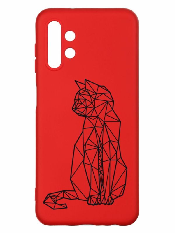 Матовий червоний чохол на Samsung A13 4G :: Котик (принт 124)