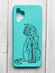 Матовий бірюзовий чохол на Samsung Galaxy A32 :: Котик (принт 124)