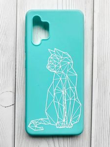 Матовий бірюзовий чохол на Samsung Galaxy A32 :: Котик (принт 125)
