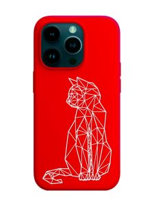 Матовий червоний чохол на Apple iPhone 14 Pro :: Котик (принт 125)