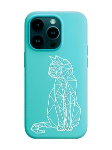 Матовий бірюзовий чохол на Apple iPhone 14 Pro :: Котик (принт 125)