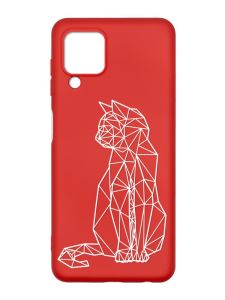 Матовий червоний чохол на Samsung Galaxy M32/A22/M22 4G :: Котик (принт 125)
