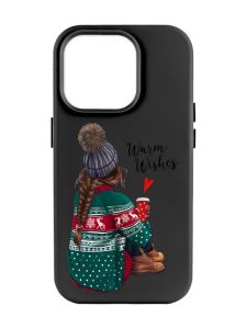 Матовий чорний чохол на Apple iPhone 14 Pro Max :: Дівчина з кавою (принт 136)