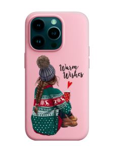 Матовий рожевий чохол на Apple iPhone 14 Pro :: Дівчина з кавою (принт 136)