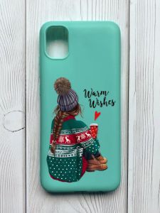Матовий бірюзовий чохол на Samsung Galaxy A04E / A042 :: Дівчина з кавою (принт 136)