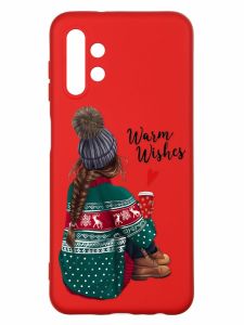 Матовий червоний чохол на Samsung A13 4G :: Дівчина з кавою (принт 136)