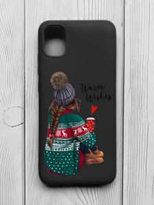 Матовий чорний чохол на Samsung Galaxy A04E/A042 :: Дівчина з кавою (принт 136)