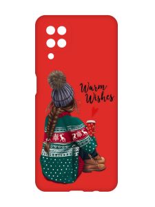 Матовий червоний чохол на Samsung Galaxy A12 :: Дівчина з кавою (принт 136)