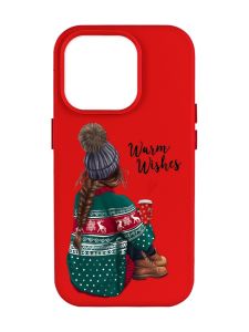Матовий червоний чохол на Apple iPhone 14 Pro Max :: Дівчина з кавою (принт 136)