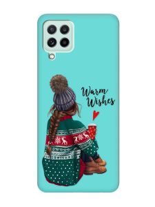 Матовий бірюзовий чохол на Samsung Galaxy M32/M22/A22 4G :: Дівчина з кавою (принт 136)