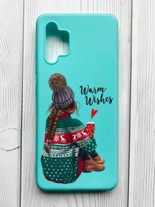 Матовий бірюзовий чохол на Samsung Galaxy A32 :: Дівчина з кавою (принт 136)