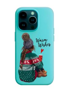 Матовий бірюзовий чохол на Apple iPhone 14 Pro :: Дівчина з кавою (принт 136)