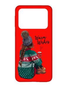 Матовий червоний чохол на Xiaomi Poco X4 Pro 5G :: Дівчина з кавою (принт 136)