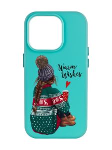 Матовий бірюзовий чохол на Apple iPhone 14 Pro Max :: Дівчина з кавою (принт 136)