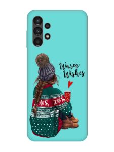 Матовий бірюзовий чохол на Samsung Galaxy A13 4G :: Дівчина з кавою (принт 136)