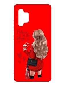 Матовий червоний чохол на Samsung Galaxy A32 :: Дівчина з кавою (принт 137)
