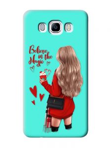 Матовий бірюзовий чохол на Samsung Galaxy J7(2016) J710 :: Дівчина з кавою (принт 137)