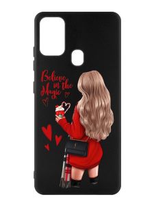Матовий чорний чохол на Samsung Galaxy M30s/M21 :: Дівчина з кавою (принт 137)