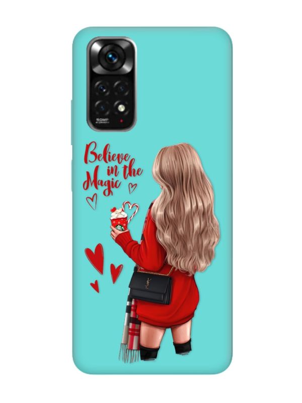 Матовий бірюзовий чохол на Xiaomi Redmi Note 11 :: Дівчина з кавою (принт 137)