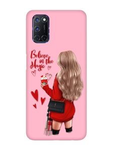 Матовий рожевий чохол на Oppo A52/A72/A92 :: Дівчина з кавою (принт 137)