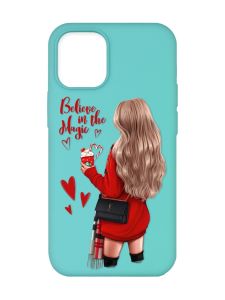 Матовий бірюзовий чохол на Apple iPhone 12/12 Pro (6.1) :: Дівчина з кавою (принт 137)