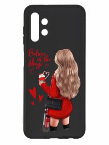 Матовий чорний чохол на Samsung Galaxy A13 4G :: Дівчина з кавою (принт 137)