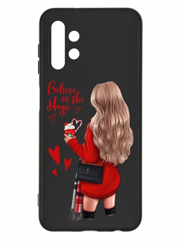 Матовий чорний чохол на Samsung Galaxy A13 4G :: Дівчина з кавою (принт 137)