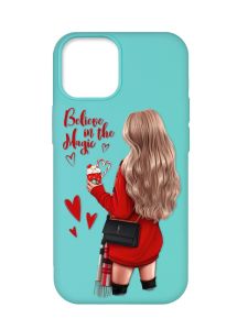 Матовий бірюзовий чохол на Apple iPhone 12 Pro Max :: Дівчина з кавою (принт 137)