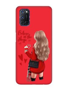 Матовий червоний чохол на Oppo A52/ A72/ A92 :: Дівчина з кавою (принт 137)