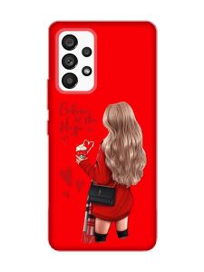 Матовий червоний чохол на Samsung Galaxy A53 4G/5G :: Дівчина з кавою (принт 137)