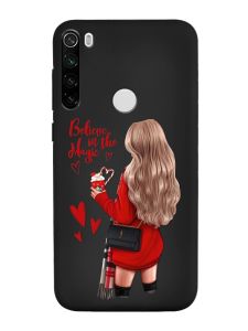 Матовий чорний чохол на Xiaomi Redmi Note 8T :: Дівчина з кавою (принт 137)