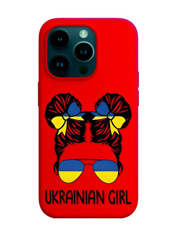 Матовий червоний чохол на Apple iPhone 14 Pro :: Українська дівчина (патріотичний принт 113)