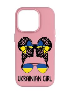 Матовий рожевий чохол на Apple iPhone 14 Pro Max :: Українська дівчина (патріотичний принт 113)