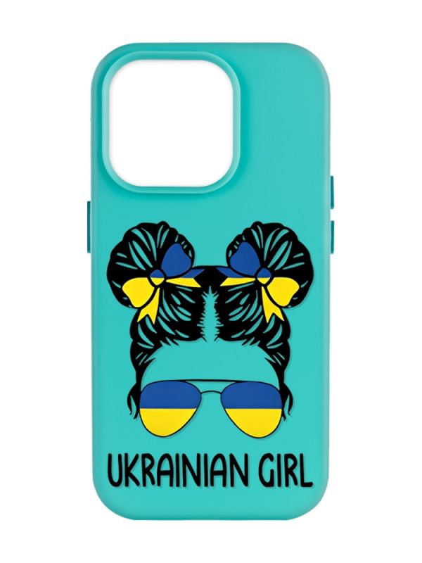Матовий бірюзовий чохол на Apple iPhone 14 Pro Max :: Українська дівчина (патріотичний принт 113)