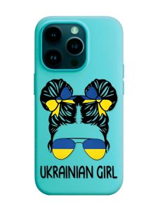 Матовий бірюзовий чохол на Apple iPhone 14 Pro :: Українська дівчина (патріотичний принт 113)
