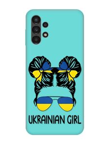 Матовий бірюзовий чохол на Samsung Galaxy A13 4G :: Українська дівчина (патріотичний принт 113)