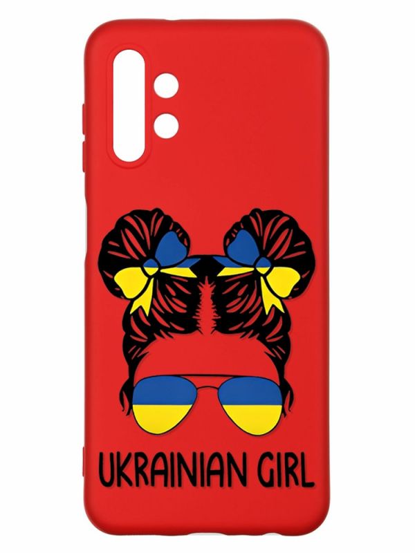 Матовий червоний чохол на Samsung A13 4G :: Українська дівчина (патріотичний принт 113)