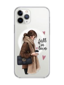 Магнітний чохол на iPhone 11 Pro Max із підтримкою MagSafe :: Дівчина з кавою (принт 112)