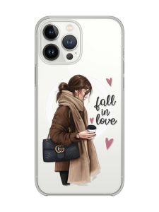 Магнітний чохол на iPhone 14 Pro із підтримкою MagSafe :: Дівчина з кавою (принт 112)