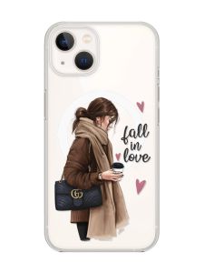 Магнітний чохол на iPhone 14 Plus із підтримкою MagSafe :: Дівчина з кавою (принт 112)